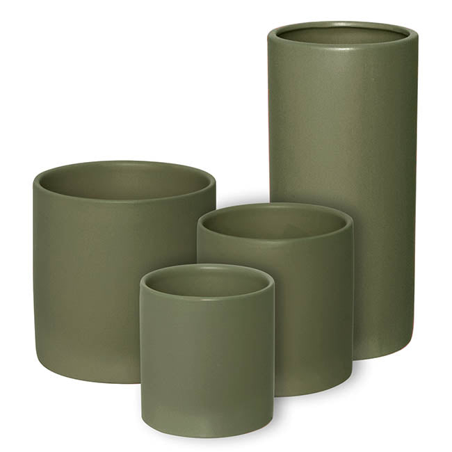 Ceramic Cylinder Pot Satin Matte Moss (10.5x10.5cmH)