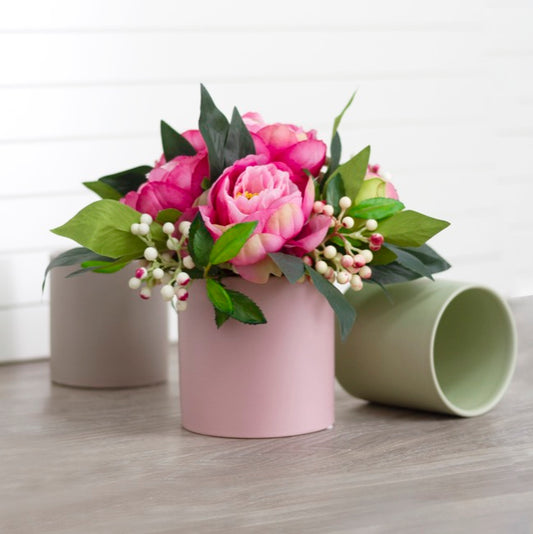 Ceramic Cylinder Pot Satin Matte Soft Pink (12x12.5cmH)