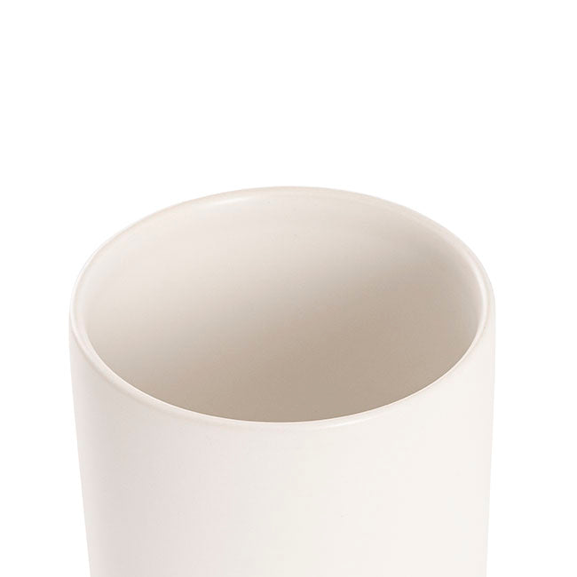 Ceramic Cylinder Pot Satin w/ Drainage Hole White 12x12cmH