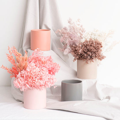 Ceramic Cylinder Pot Satin Matte Soft Pink (14x14cmH)
