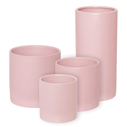 Ceramic Cylinder Pot Satin Matte Soft Pink (14x14cmH)