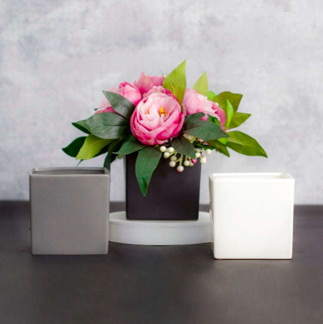 Ceramic Cube Pot Satin Matte White (12x12x12cmH)