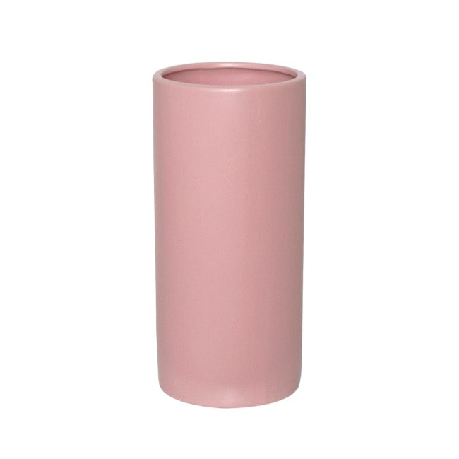 Ceramic Cylinder Pot Satin Matte Soft Pink (13x28cmH)