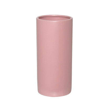 Ceramic Cylinder Pot Satin Matte Soft Pink (13x28cmH)