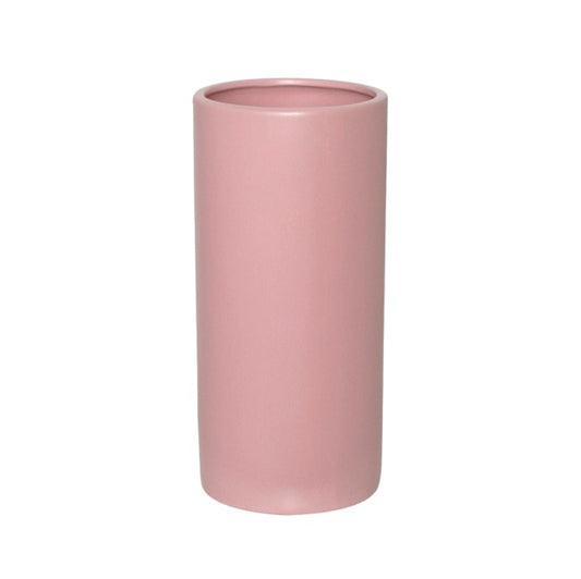 Ceramic Cylinder Pot Satin Matte Soft Pink (13x28cmH)