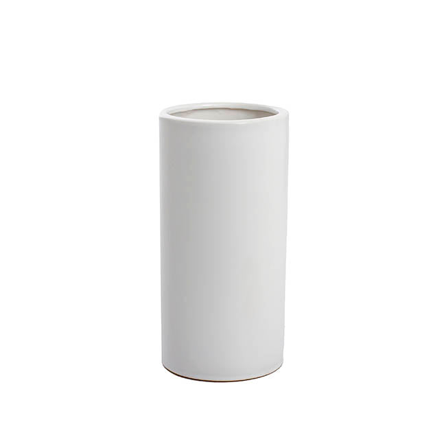 Ceramic Cylinder Vase Satin Matte White (10x20cmH)