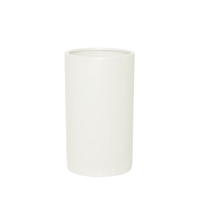 Ceramic Cylinder Pot Satin Matte White (15x25cmH)