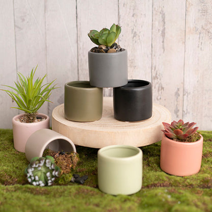 Ceramic Cylinder Pot Mini Satin Matte Black (8x7cmH)