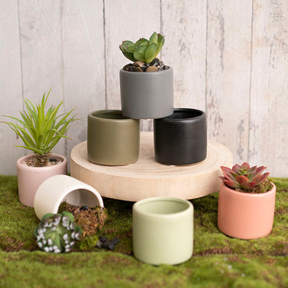 Ceramic Cylinder Pot Mini Satin Matte White (8x7cmH)