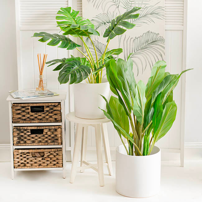 Ceramic Cylinder Pot Satin Matte White (25Dx24cmH)