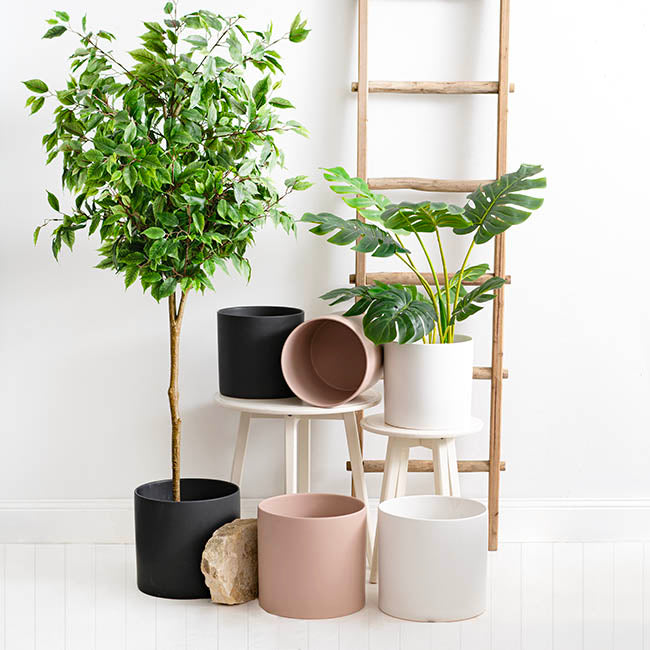 Ceramic Cylinder Pot Satin Matte White (25Dx24cmH)