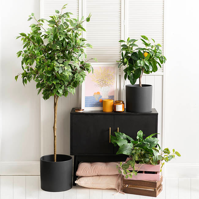 Ceramic Cylinder Pot Satin Matte Black (30x30cmH)