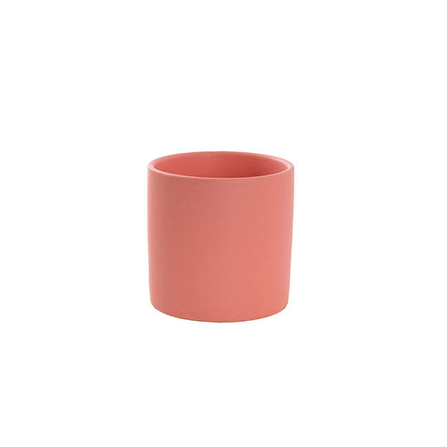 Ceramic Cylinder Pot Satin Matte Pink Coral (8x8cmH)