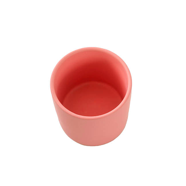Ceramic Cylinder Pot Satin Matte Pink Coral (8x8cmH)