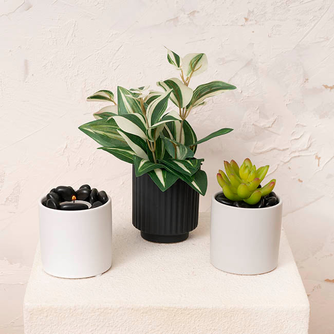 Ceramic Cylinder Pot Satin Matte Light Grey (8x8cmH)