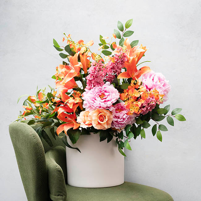 Ceramic Cylinder Pot Satin Matte White (29x28cmH)