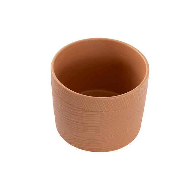Ceramic Cylinder Jade Pot Matte Hazelnut (16.5Dx12.7cmH)