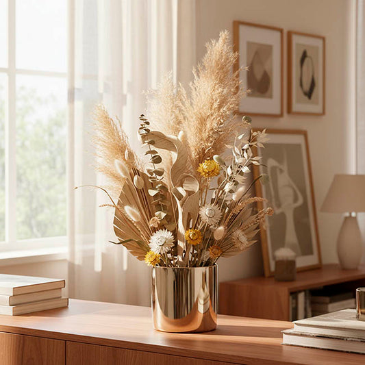 Ceramic Metallic Cylinder Pot Brass Gold (13Dx13.5cmH)