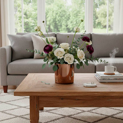 Ceramic Metallic Cylinder Pot Brass Rose Gold (13Dx13.5cmH)