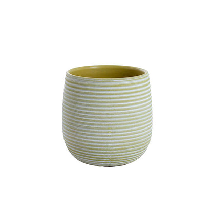 Ceramic Belly Ribbed Rnd Pot Asparagus Green (15.5x15.5cmH)