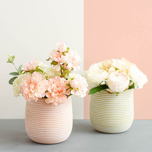 Ceramic Belly Ribbed Rnd Pot Asparagus Green (15.5x15.5cmH)