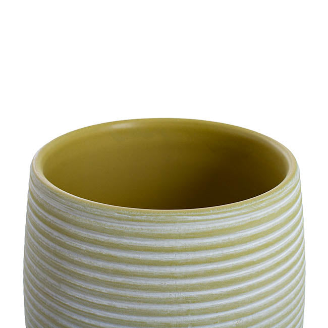 Ceramic Belly Ribbed Rnd Pot Asparagus Green (15.5x15.5cmH)
