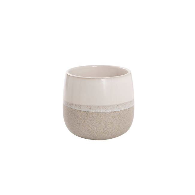 Ceramic Belly Two Tone Round Pot Sandstone (10.5x9.5cmH)