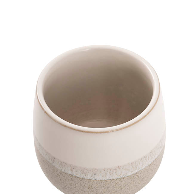 Ceramic Belly Two Tone Round Pot Sandstone (10.5x9.5cmH)
