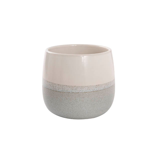 Ceramic Belly Two Tone Round Pot Misty Blue (15x14cmH)