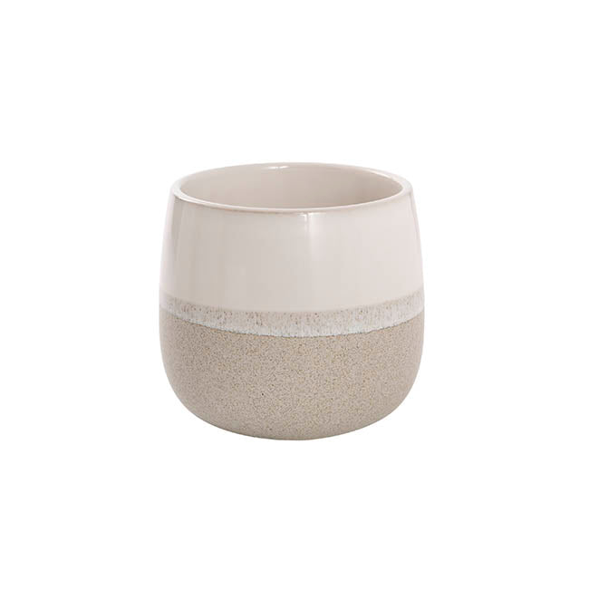 Ceramic Belly Two Tone Round Pot Sandstone (15x14cmH)