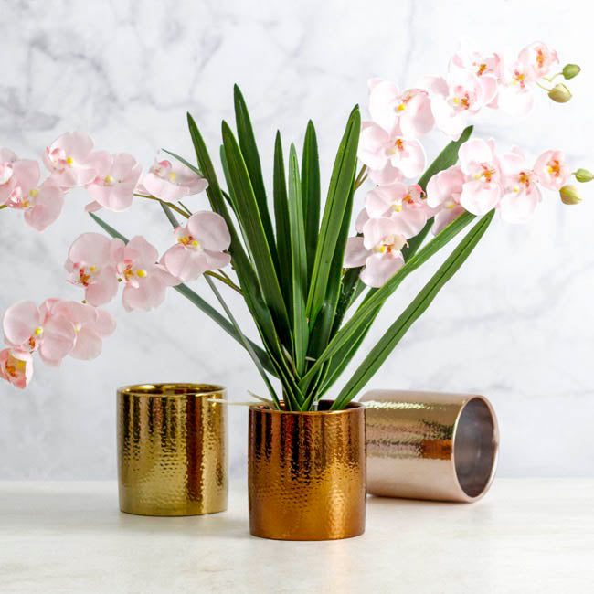 Ceramic Metallic Cylinder Pot Brass Gold (13.5x12cmH)