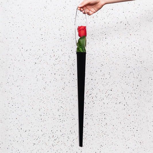 Real Touch Red Rose Bud & Cone Black (5.5x65cmH)