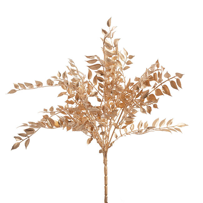 Ficus Leaf Short Stem Spray Metallic Gold (35cmH)