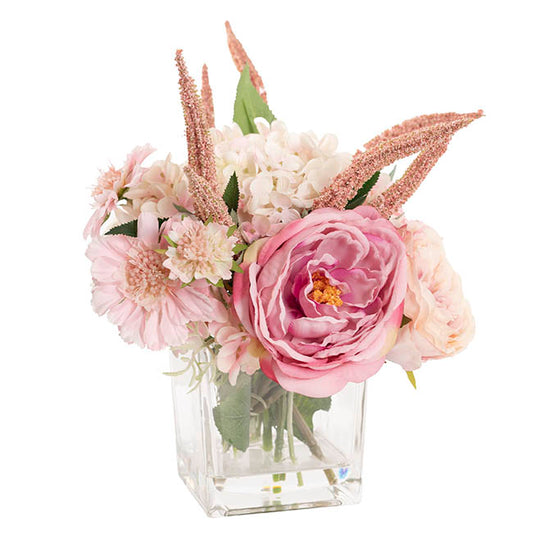 Alice Flower Arrangement w Resin Water Soft Pink (23x33cmH)