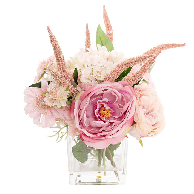 Alice Flower Arrangement w Resin Water Soft Pink (23x33cmH)