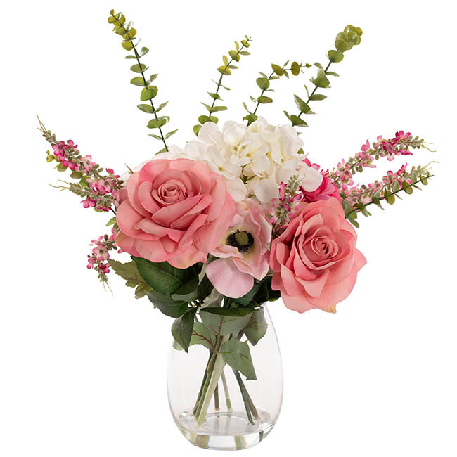 Nicole Flower Arrangement w Resin Water Pink (33x53cmH)
