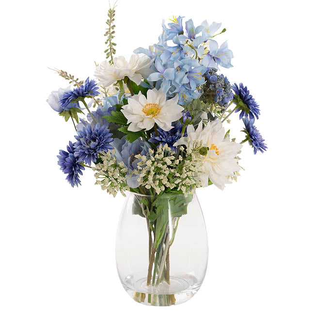 Lana Flower Arrangement w Resin Water Blue (31x50cmH)