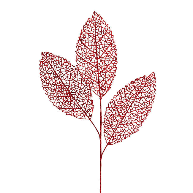Veined Artificial Leaf Spray Red (76cmH)