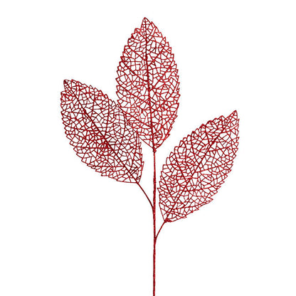 Veined Artificial Leaf Spray Red (76cmH)