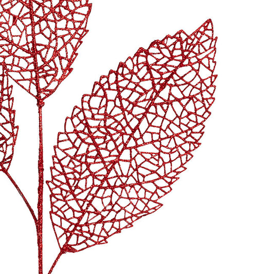 Veined Artificial Leaf Spray Red (76cmH)