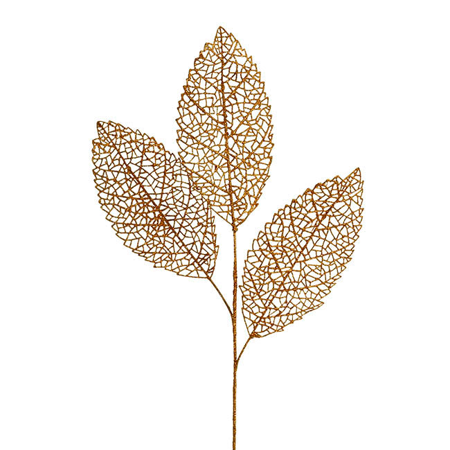Veined Artificial Leaf Spray Metallic Rose Gold (76cmH)