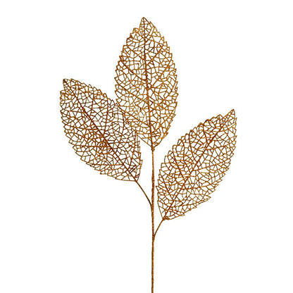 Veined Artificial Leaf Spray Metallic Rose Gold (76cmH)