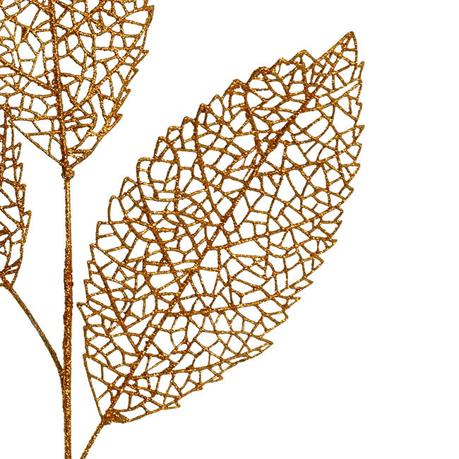 Veined Artificial Leaf Spray Metallic Rose Gold (76cmH)