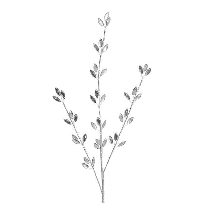 Acrylic Crystal Ficus Leaf Spray Silver (75cmH)