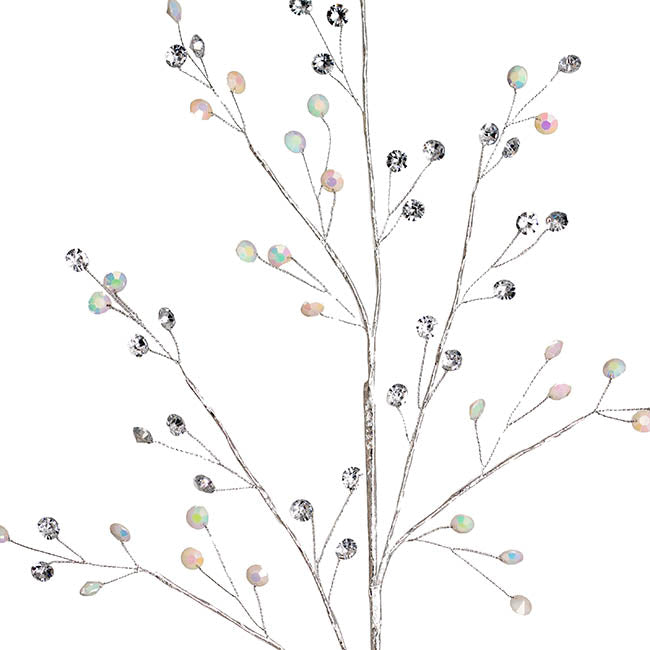 Diamante Crystal & Iridescent Beaded Spray Silver (76cmH)