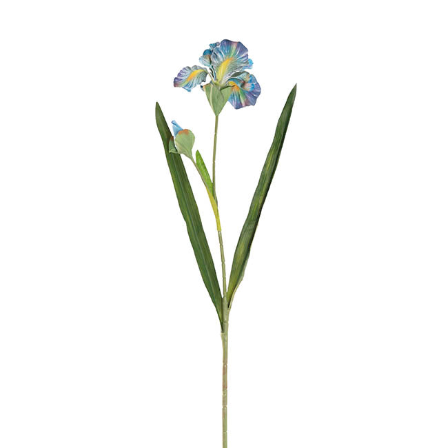 Iris Flower w Bud Stem Ombre Blue (14cmDx85cmH)