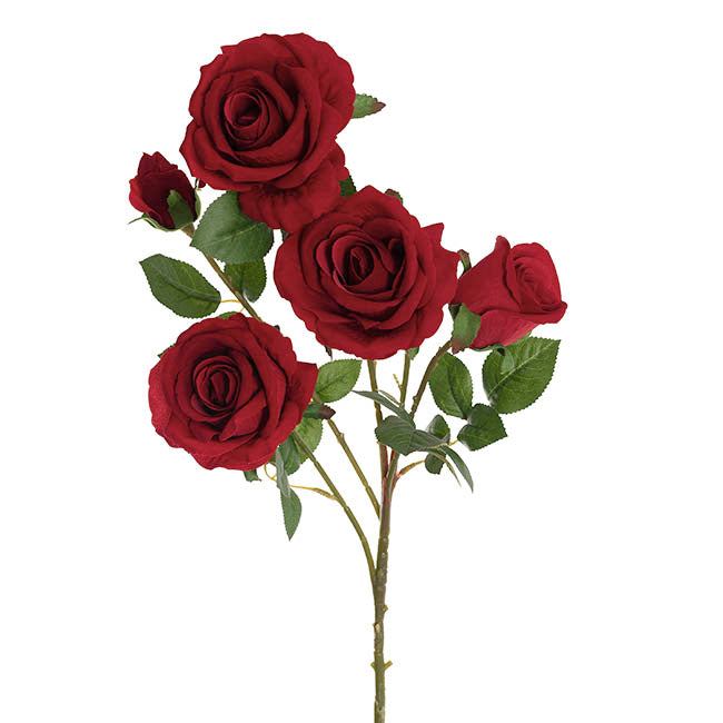 Velvet Rose x 5 Head Spray Dark Red (75cmH)