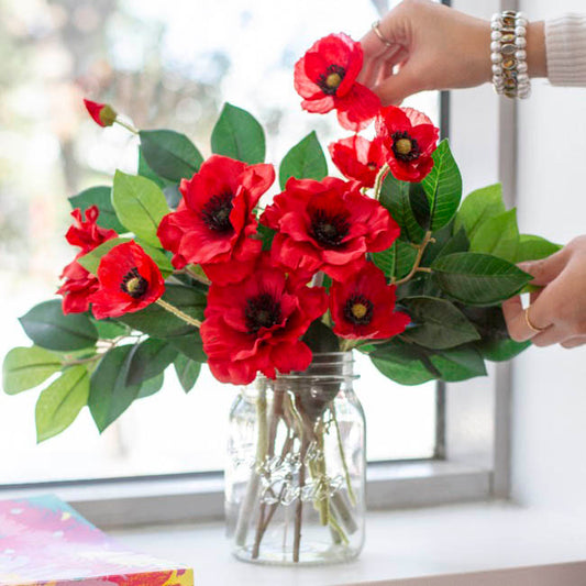 Poppy Flower Stem with Black Centre Red (11cmDx60cmH)