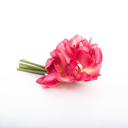 Cymbidium Orchid Bouquet Real Touch 6 Flowers Hot Pink 25cmH