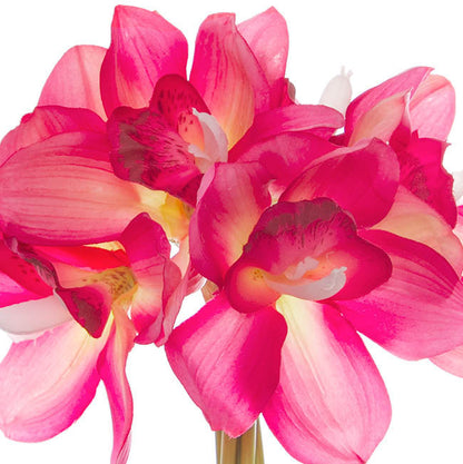 Cymbidium Orchid Bouquet Real Touch 6 Flowers Hot Pink 25cmH